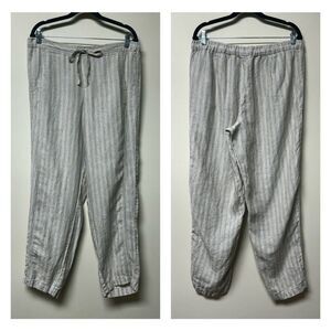 J. JILL LOVE LINEN 100% Linen Striped Drawstring Pants, Sz M